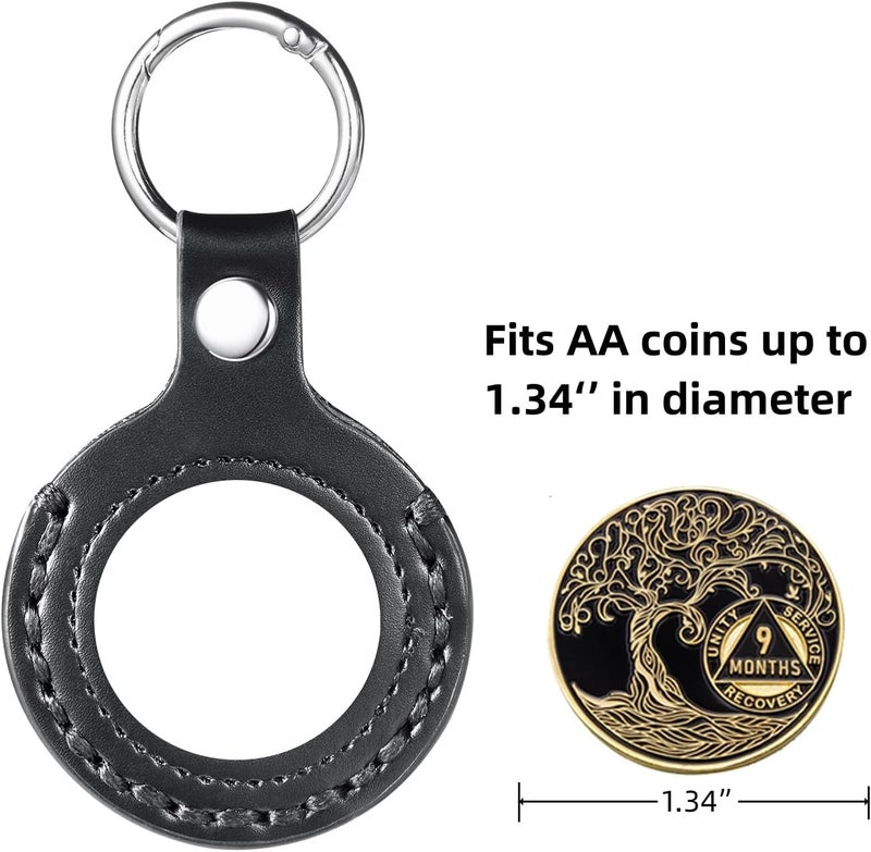 MUDOR AA Coin Holder Keychain, fits Coin Size 34mm, Hand-Stitched Sobriety Coin Holder for AA Chips, Recovery Coins, Tokens and Medallion - Image 2
